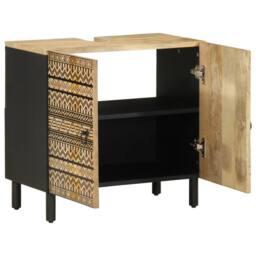 Berkfield Home Bathroom Sink Cabinet Black 62x33x58 cm Solid Wood Mango - Size: 62 x 33 x 58 cm - thumbnail 2