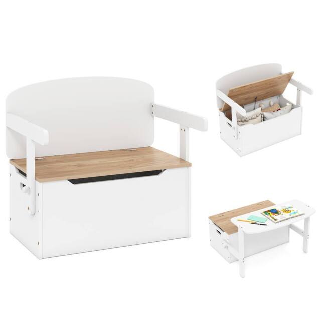 Costway 3-in-1 Kids Table & Chair Set Activity Bench Wooden Toy Storage Box in White - image 1
