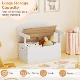 Costway 3-in-1 Kids Table & Chair Set Activity Bench Wooden Toy Storage Box in White - thumbnail 7