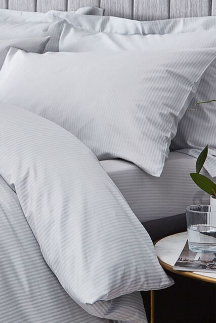 Catherine Lansfield 'Satin Stripe 300 Thread Count' 30cm Depth Sheets in Grey - Size: Single Fitted - image 1