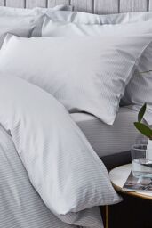 Catherine Lansfield 'Satin Stripe 300 Thread Count' 30cm Depth Sheets in Grey - Size: Single Fitted - thumbnail 1