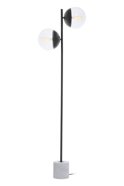 Orsina Double Glass Globe Two Light Black Floor Lamp, Minimalist Bedroom Lamp, Sleek & Sturdy Tall Lamp On Floor - image 1