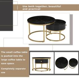 KORVIXA Marble Look Stacking Side Tables with Storage Drawer in Black - Size: 100 cm x 100 cm - thumbnail 3
