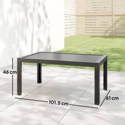 OUTSUNNY Outdoor Side Table Garden Table with Steel Frame & Slat Top Wood in Dark Grey - thumbnail 3