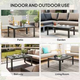 OUTSUNNY Outdoor Side Table Garden Table with Steel Frame & Slat Top Wood in Dark Grey - thumbnail 5