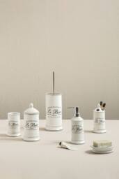 Orsina Ceramic Toothbrush Holder With French Lettering, 4 Slot Toothbrush Holder, Freestanding Holder Toothbrush Unit in White - thumbnail 2