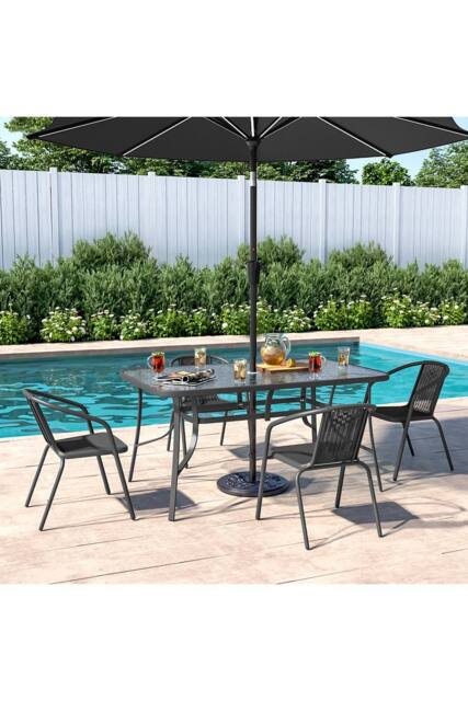 Living and Home 4 Person Patio Garden Dining Set With Umbrella in Black
