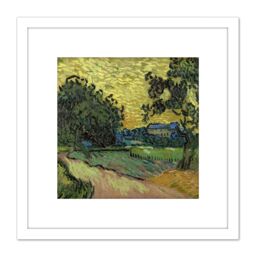 Artery8 Van Gogh Landscape At Twilight Painting 8X8 Inch Square Wooden Framed Wall Art Print Picture with Mount in White - thumbnail 1