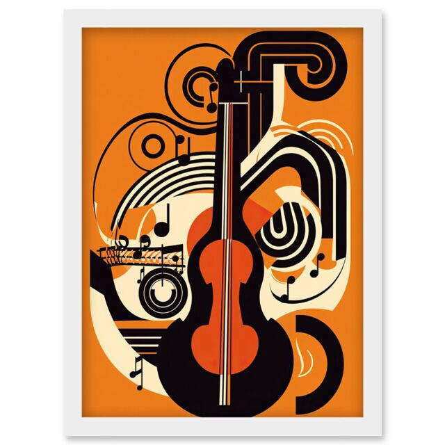 Artery8 Abstract Guitar Graphic Music Poster Illustration Artwork Framed Wall Art Print A4 in White - image 1