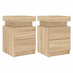 Berkfield Home Bedside Cabinets with LED Lights 2 pcs Sonoma Oak 35x39x55 cm in Brown - Size: 35 x 39 x 55 cm - thumbnail 2