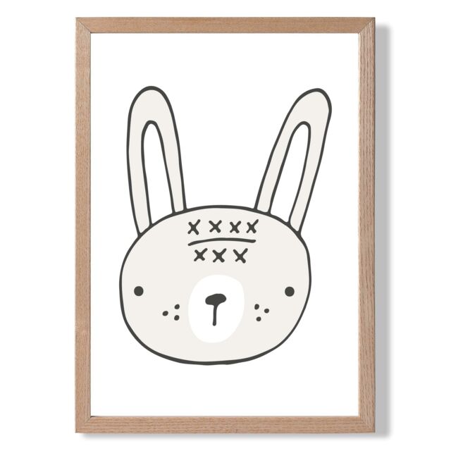 ARTZE Cute Beige Rabbit Scandi Animal Framed Print SIZE: A3 with Oak Frame - Size: A4 - image 1