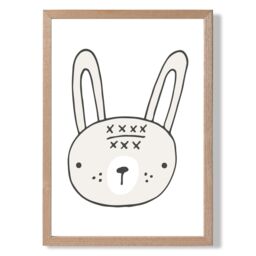 ARTZE Cute Beige Rabbit Scandi Animal Framed Print SIZE: A3 with Oak Frame - Size: A4 - thumbnail 1