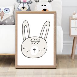 ARTZE Cute Beige Rabbit Scandi Animal Framed Print SIZE: A3 with Oak Frame - Size: A4 - thumbnail 2