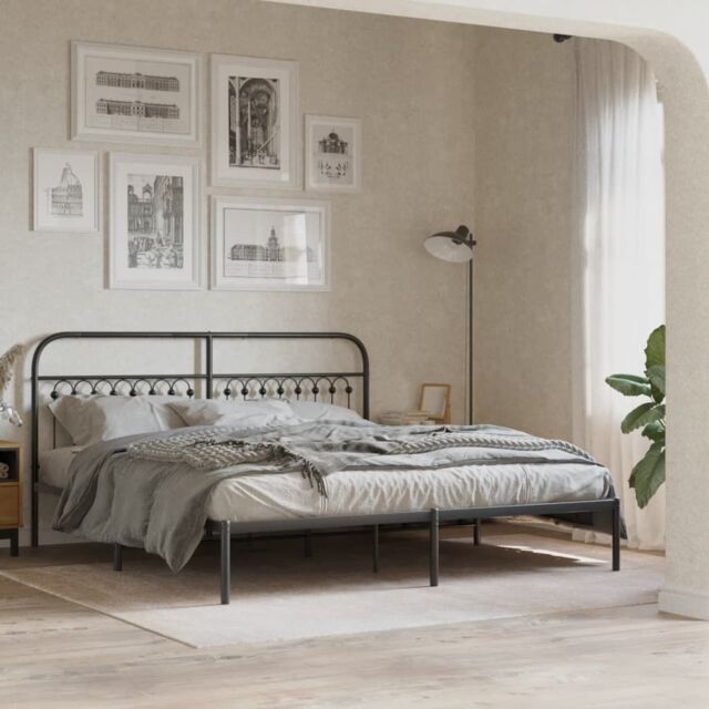 Berkfield Home Metal Bed Frame without Mattress with Headboard Black 183x213cm - Size: 183x213 cm - image 1