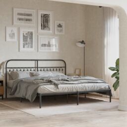 Berkfield Home Metal Bed Frame without Mattress with Headboard Black 183x213cm - Size: 183x213 cm - thumbnail 1