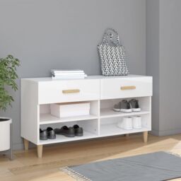 Berkfield Home Shoe Cabinet High Gloss White 102x35x55 cm Engineered Wood - Size: 102 x 35 x 55 cm