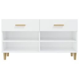Berkfield Home Shoe Cabinet High Gloss White 102x35x55 cm Engineered Wood - Size: 102 x 35 x 55 cm - thumbnail 6