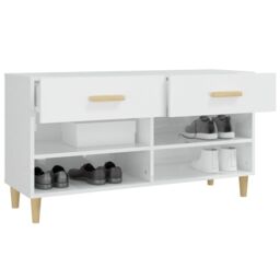 Berkfield Home Shoe Cabinet High Gloss White 102x35x55 cm Engineered Wood - Size: 102 x 35 x 55 cm - thumbnail 5