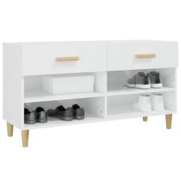 Berkfield Home Shoe Cabinet High Gloss White 102x35x55 cm Engineered Wood - Size: 102 x 35 x 55 cm - thumbnail 4