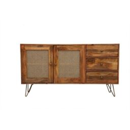 Jaipur Furniture Ltd Nyack Large Sideboard - Mango Wood/Iron - L40 x W145 x H80 cm - Light Brown with Natural Rattan - Assembly Required - thumbnail 2