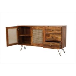 Jaipur Furniture Ltd Nyack Large Sideboard - Mango Wood/Iron - L40 x W145 x H80 cm - Light Brown with Natural Rattan - Assembly Required - thumbnail 5