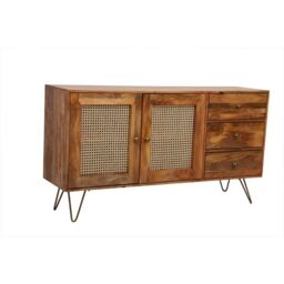 Jaipur Furniture Ltd Nyack Large Sideboard - Mango Wood/Iron - L40 x W145 x H80 cm - Light Brown with Natural Rattan - Assembly Required - thumbnail 1