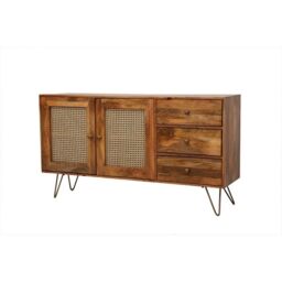 Jaipur Furniture Ltd Nyack Large Sideboard - Mango Wood/Iron - L40 x W145 x H80 cm - Light Brown with Natural Rattan - Assembly Required - thumbnail 4