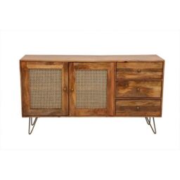 Jaipur Furniture Ltd Nyack Large Sideboard - Mango Wood/Iron - L40 x W145 x H80 cm - Light Brown with Natural Rattan - Assembly Required - thumbnail 3