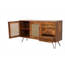 Jaipur Furniture Ltd Nyack Large Sideboard - Mango Wood/Iron - L40 x W145 x H80 cm - Light Brown with Natural Rattan - Assembly Required - thumbnail 6