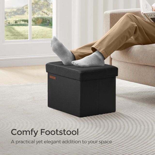 SONGMICS Small Cube Foldable Storage Ottoman Foot Rest Heavy Duty Capacity in Black - image 1