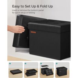 SONGMICS Small Cube Foldable Storage Ottoman Foot Rest Heavy Duty Capacity in Black - thumbnail 5