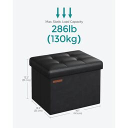 SONGMICS Small Cube Foldable Storage Ottoman Foot Rest Heavy Duty Capacity in Black - thumbnail 2