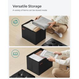SONGMICS Small Cube Foldable Storage Ottoman Foot Rest Heavy Duty Capacity in Black - thumbnail 4