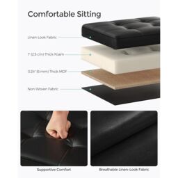 SONGMICS Small Cube Foldable Storage Ottoman Foot Rest Heavy Duty Capacity in Black - thumbnail 3
