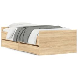 Berkfield Home Bed Frame with Drawers Sonoma Oak 90x190 cm Single in Brown - thumbnail 2