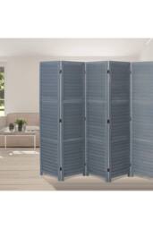 Living and Home H170*L240CM Folding Solid Wood Room Divider Privacy Screen for Home in Grey - thumbnail 2