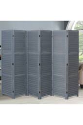 Living and Home H170*L240CM Folding Solid Wood Room Divider Privacy Screen for Home in Grey - thumbnail 1