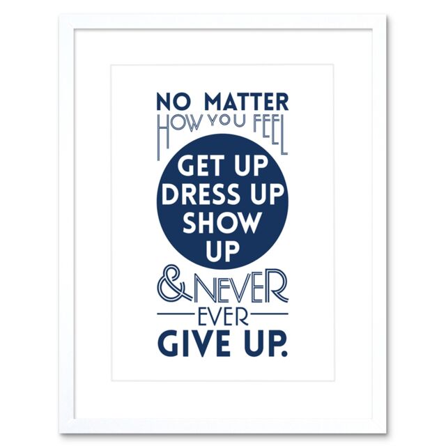 "Artery8 Wall Art Print Motivational Get Up Never Give Up Framed in White - Size: W7"" x H9""" - image 1