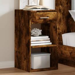Berkfield Home Elegant Bedside Cabinet Smoked Oak 35x34x65 cm Engineered Wood in Brown - Size: 35 x 34 x 65 cm - thumbnail 2
