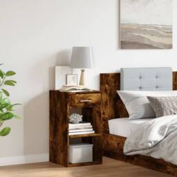 Berkfield Home Elegant Bedside Cabinet Smoked Oak 35x34x65 cm Engineered Wood in Brown - Size: 35 x 34 x 65 cm - thumbnail 1