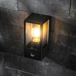 CGC Lighting Marina Black E27 Outdoor PIR Motion Sensor Wall Light Box Lantern Clear Diffuser IP44 - thumbnail 2
