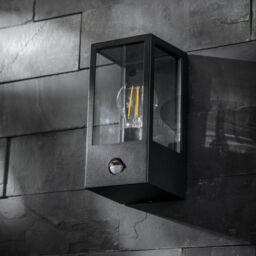 CGC Lighting Marina Black E27 Outdoor PIR Motion Sensor Wall Light Box Lantern Clear Diffuser IP44 - thumbnail 3