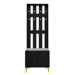 BTM Wardrobe set with shoe bench hooks & cabinet with drawers in Black - thumbnail 7