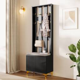 BTM Wardrobe set with shoe bench hooks & cabinet with drawers in Black - thumbnail 2