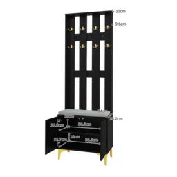 BTM Wardrobe set with shoe bench hooks & cabinet with drawers in Black - thumbnail 6