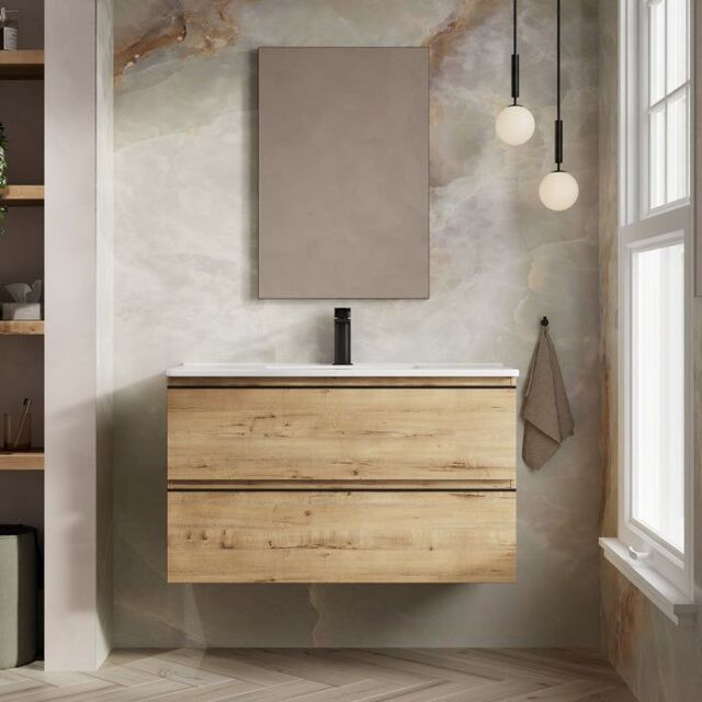 Banyetti Vatilla 1000mm Wall Hung Vanity Unit with Lira Basin - Ostippo Oak in Light Oak - image 1