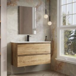 Banyetti Vatilla 1000mm Wall Hung Vanity Unit with Lira Basin - Ostippo Oak in Light Oak - thumbnail 2