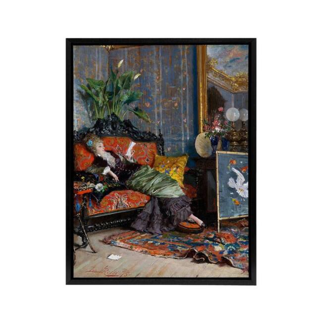 "Artery8 Lucius Rossi Young Woman Reading Framed Canvas Wall Art Print - Size: W12"" x H16""" - image 1