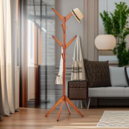 Rafaelo Mobilia Wooden Coat Stand With 8 Hooks in White