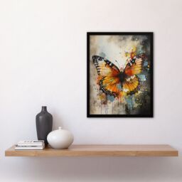 "Artery8 Modern Ink Monarch Butterfly Watercolour Splatter Drip Art Print Framed Poster Wall Decor 12x16 inch in Black - Size: W12"" x H16""" - thumbnail 4